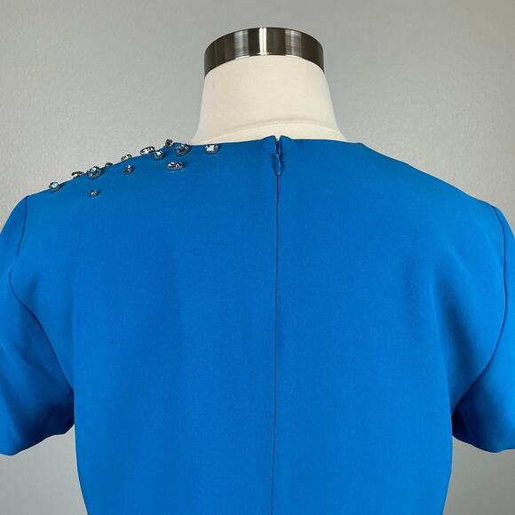 Sachin & Babi Cyrstal Beaded Short Sleeve Mini Shift Cocktail Dress Blue Size 14 - Picture 9 of 12